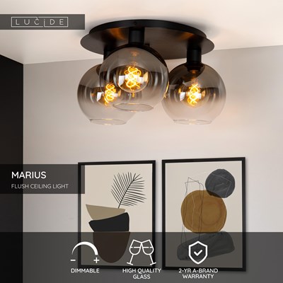 Lucide MARIUS - Flush ceiling light - 3xE27 - Black